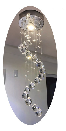 Lustre De Cristal Espiral Pendente Moderno Luminaria C/ Led 