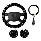 Black Moons White Stars Funda Para Volante Con 2 Posavasos Y