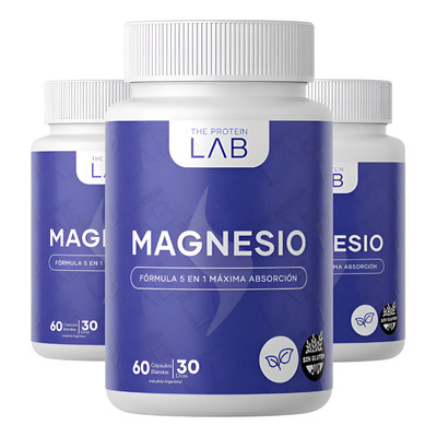 Magnesio 5 en 1 The Protein lab - 400mg Cápsulas Vegetales 3 Frascos Sin Sabor - Estrés, Sueño y Relajación | Mismo precio en cuotas