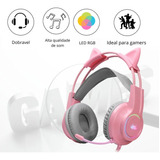 Fone Headset Gamer Led Orelhas Gato Ps4 Xbox Pc Celular Rosa Cor Da Luz Rgb