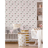 Papel De Parede Kids Coroas Marrom E Rosa Rolo