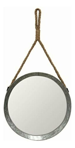 Stonebriar Rustic Round Galvanized Metal Mirror With Rope