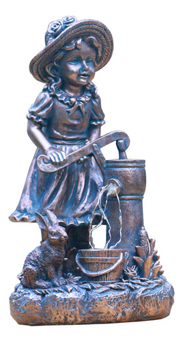 Estatua De Niña De Agua Para Jardín Con Lámpara,