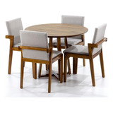 Mesa Jantar Natural Lara Premium 100cm +4 Cadeiras Estofadas