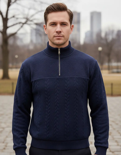 Suéter De Punto Retro Para Hombre Con Cuello Alto Y Manga De