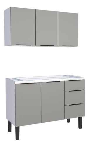 Cozinha Cinza De Aço Gabinete E Aéreo 120cm Jupter Cozimax 