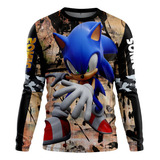 Playera Niños Erizo Sonic Manga Larga Moda Full Print