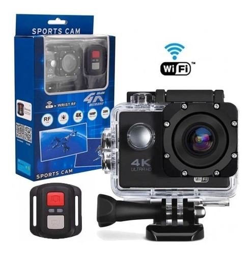 Camara Deportiva 4k Foto Y Video Wifi Accesorios + Control Color Negro