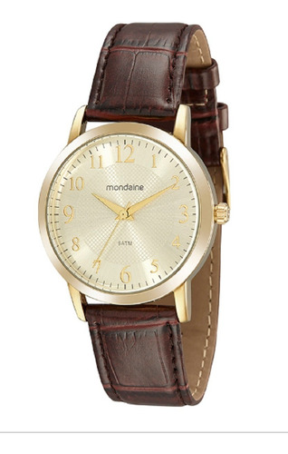 Relogio Mondaine Feminino Dourado Grande Pulseira De Couro