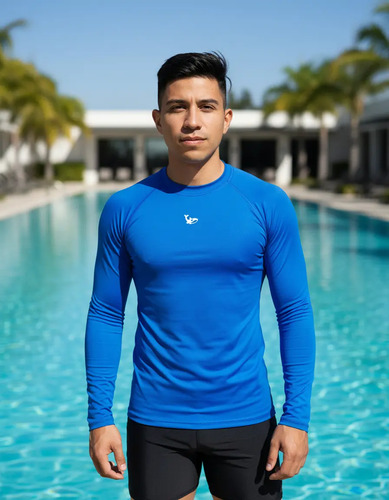 Playera Acuática Natación Para Caballero Slim Fit Azul  | Meses sin interés