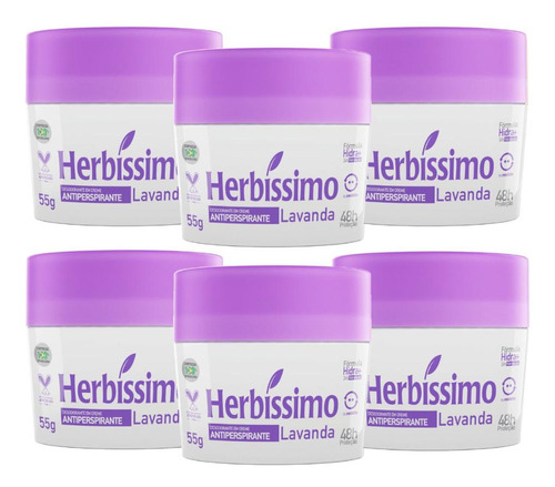 Kit 6 Desodorante Creme Herbissimo Lavanda Antitranspirante