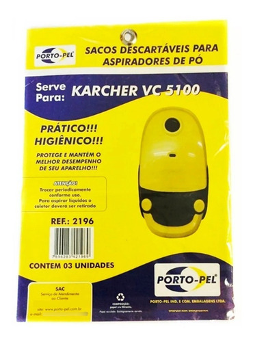 Saco Filtro Descartável P/ Aspirador Pó Vc5100 Karcher 3un