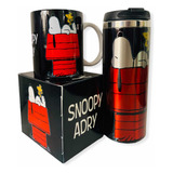 Termo + Taza De Snoopy Negro Personalizado