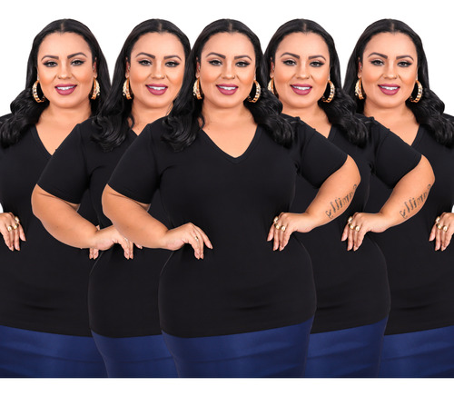 Combo De 5 Camisetas Plus Size Feminina Clássica Atacado