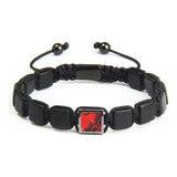 Pulsera Piedre Onix Piel De Python Ajustable Hilo Negro 