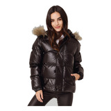 Campera Puffer Mujer Engomada Con Brillo Capucha Desmontable