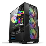 Gabinete Gamer + 3 Fans Cooler, Argb C/ Lateral Em Vidro