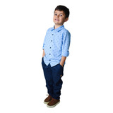 Conj Masculino Infantil Meninos Camisa Tricoline Calça 4-10