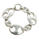 Pulsera Eslabones Ancha Plata 925 Con Marinero 18 Cm