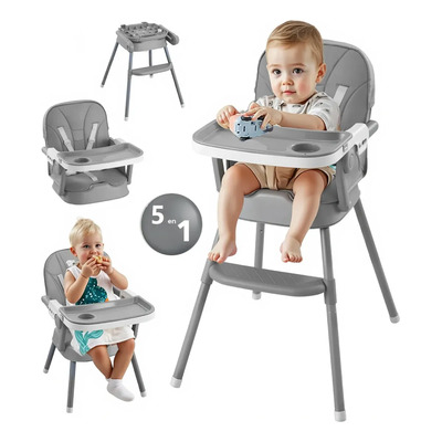 Silla Alta Para Bebé De Comer Periquera 5 En 1 Ajustable Plegable Asiento Piel Bandeja Extraíble Segura Color Gris Regalos Del Día Del Niño