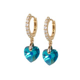 Aretes De Corazón Cristal Largos Swarovski Oro Laminado 18k