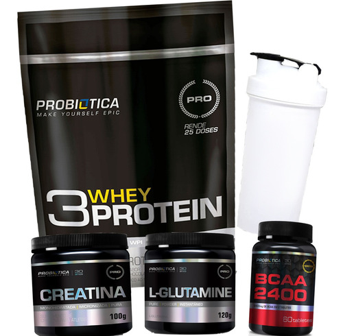 Kit Whey 3w + Bcaa + Glutamina + Creatina Probiotica Oferta