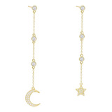 Aros Luna Y Estrella Dorados , Colgantes Con Cadena , Plata 