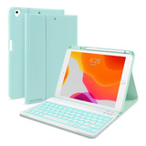 Funda Con Teclado Para iPad De 9/8/7 Generacion (celeste)