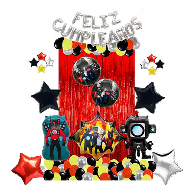 Decoración Cumpleaños Globos Skibidi Toilet Man Tv Audio Color Rojo | Envío gratis