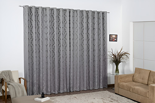 Cortina Sala Tecido Jacquard Cinza Semi Blackout 3,00x2,50