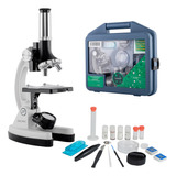 Kit De Microscopio + Accesorios Para Niños + Maletin 900x Color Plateado