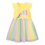 Vestido De Verano Multicolor Con Bordado De Unicornio P/niña