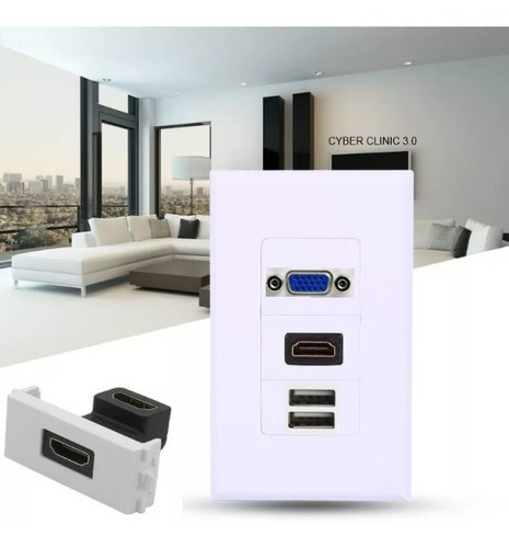 Adaptador Hdmi Vga 2 Usb De Pared Muralla 