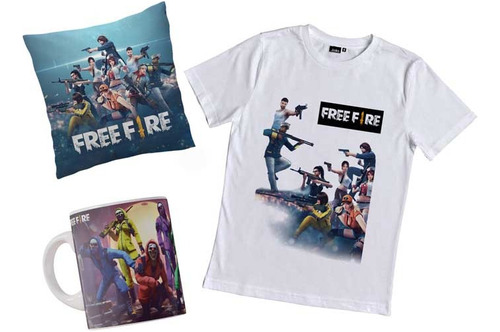 Remera Free Fire Juego Combo Con Taza Y Almohada