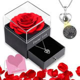 Flores De Rosa Eterna Y Collar De Corazón, Regalo Para Mujer