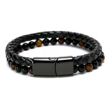 Pulsera De Piedra Cuero Broche Elegante Juvenil Hombre