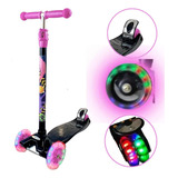 Patinete Infantil Menina E Menino 3 Rodas Luz De Led Abec 5 Cor Preto Estampa Colorida