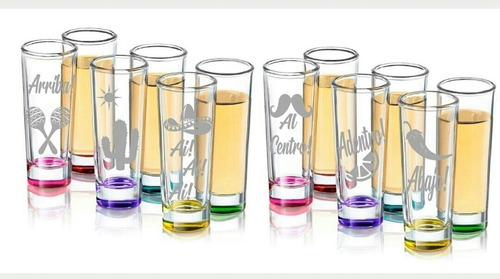 Copa Shot  Vidrio Tequila Colores Personalizados En Láser X4
