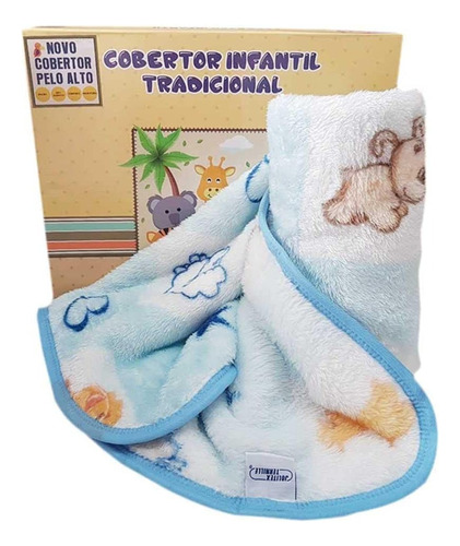 Cobertor Para Bebê Infantil Antialérgico Pelo Alto Jolitex Cor Azul