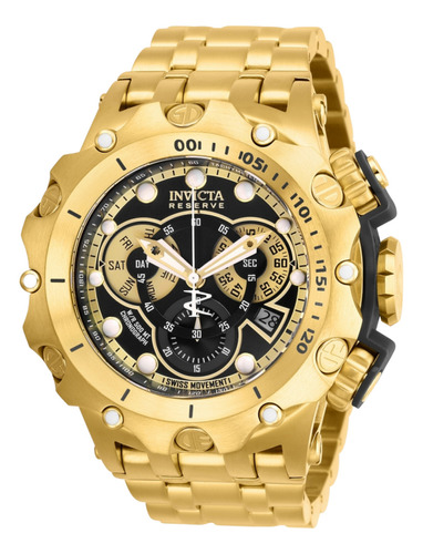 Relógio De Pulso Invicta Reserve Venom 27794 Com Corpo Dourado,  Analógico, Para Masculino, Fundo  Azul, Com Correia De Aço Inoxidável Cor Dourado, Agulhas Cor Dourado, Subdials De Cor Dourado, Subesf