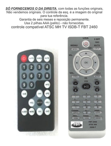 Controle Compatível Atsc Mh Receptor Isdb-t Tv Digi Fbt2460