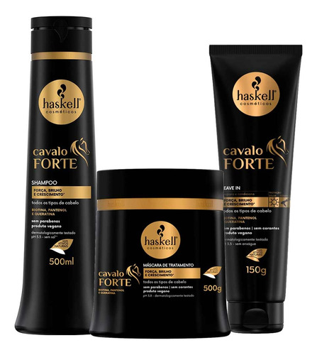 Haskell Cavalo Forte Shampoo 500ml Máscara 500g Leave In