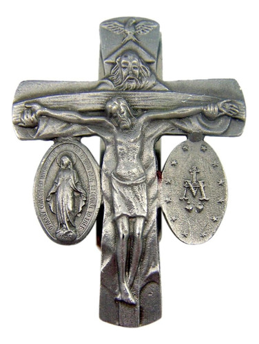 Trinity Jesus Crucifijo De Peltre Antiguo Y Cruz Milagrosa P