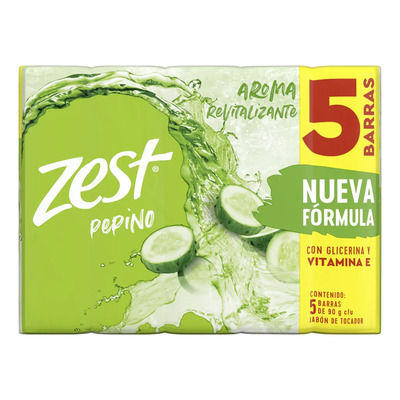 Zest Jabón En Barra Pepino Y Sábila Limpieza Profunda Para Una Piel Visiblemente Saludable Y Revitalizada Con Glicerina Y Aceites Esenciales 5 X 90 G | MercadoLibre