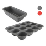 Set Reposteria Muffins X 12 Silicona + Budinera Pan Horno 