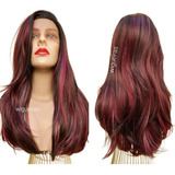 Front Lace Castanho Mechas Fucshia Repartição Livre Ondulada