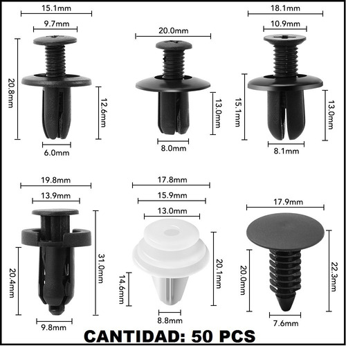 Pines Clips Plasticos Para Vehiculos Carros 50 Pcs Disponibl