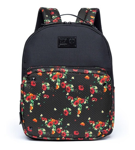 Mochila Cavalera Flower Moda Feminina Fashion Moderna Preta Cor Preto Desenho Do Tecido Flor