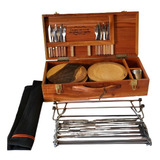 Set De Asado Platos+cuchillos+tenedores+vasos+tabla+parrilla