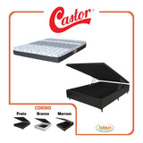 Cama Box Baú Casal + Colchão Casal Castor Class Bonnel Cor Corino Preto